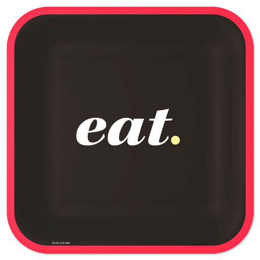 Black and Red "Eat" Square Dinner Plates, Set of 8, 