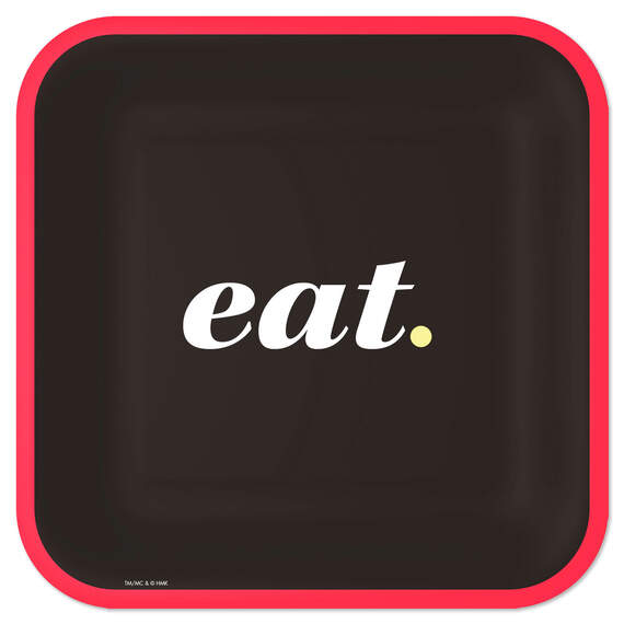 Black and Red "Eat" Square Dinner Plates, Set of 8