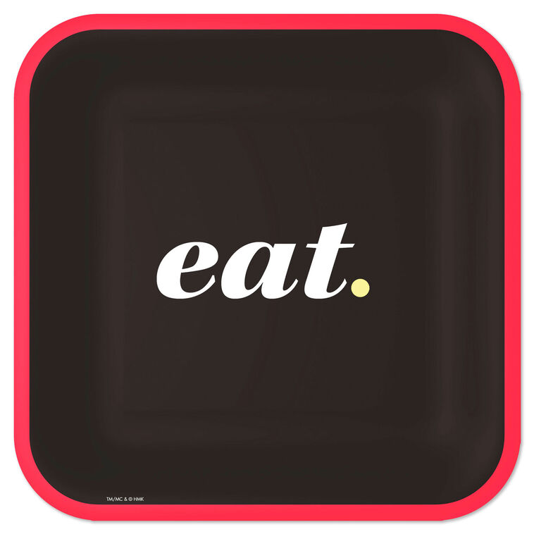Black and Red "Eat" Square Dinner Plates, Set of 8