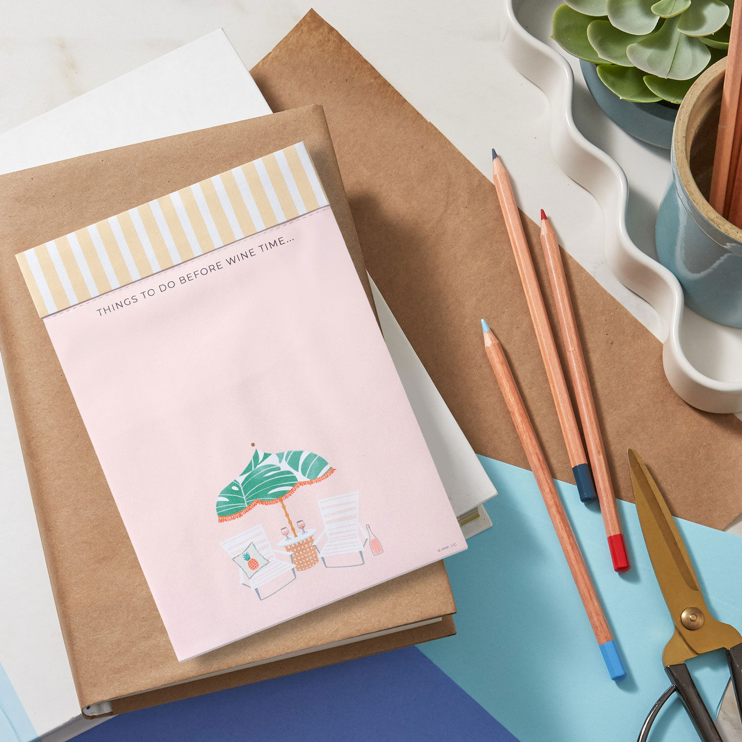 Beach Umbrella and Chairs Perforated Pink Memo Pad in use image number 5