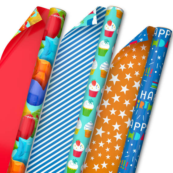 Bright Birthday 3-Pack Reversible Wrapping Paper, , large image number 1