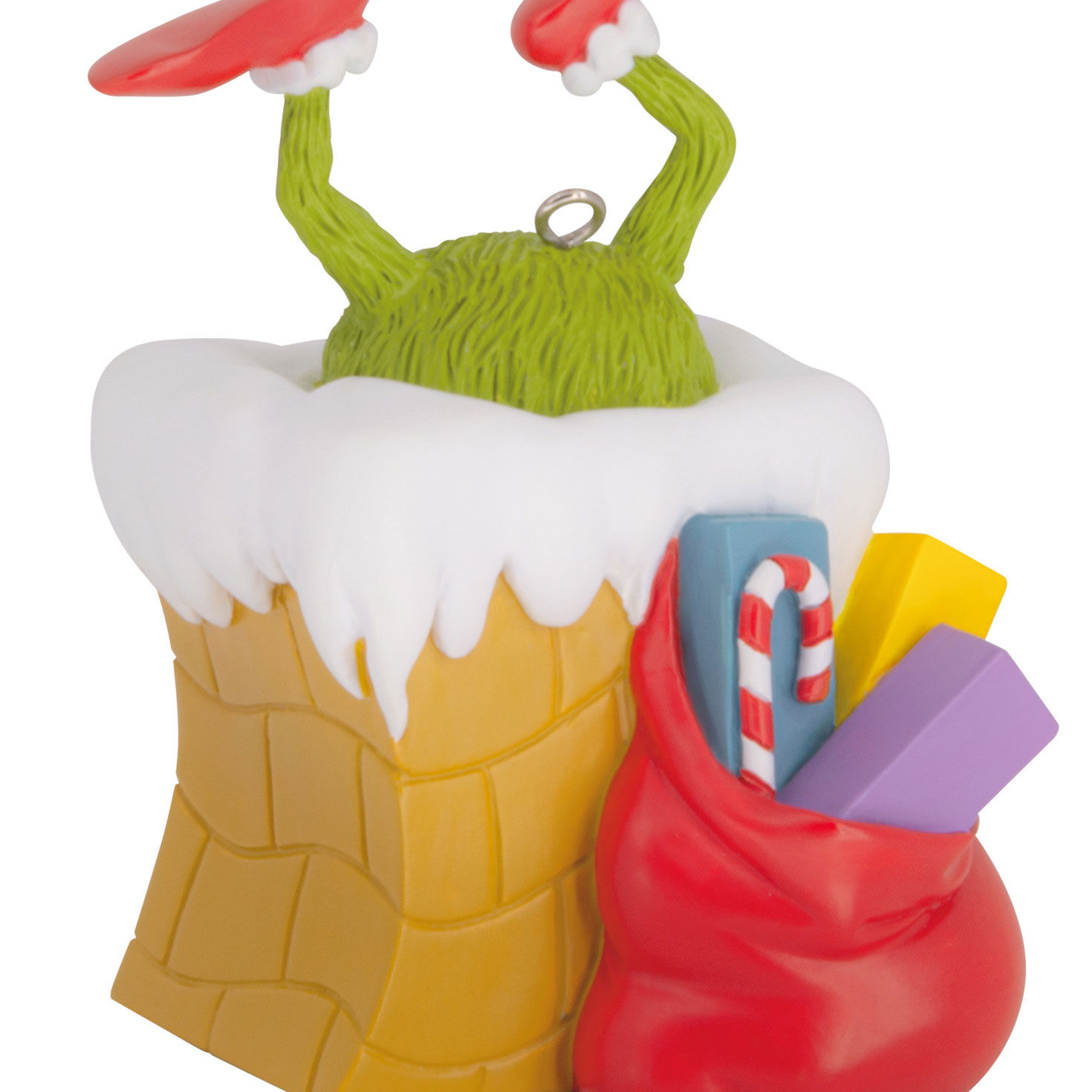 Grinch in Chimney Christmas Ornament closeup view image number 5