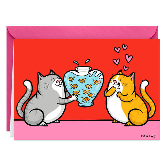 Happy Valentine Fishes Funny Valentine's Day Card, , large image number 1