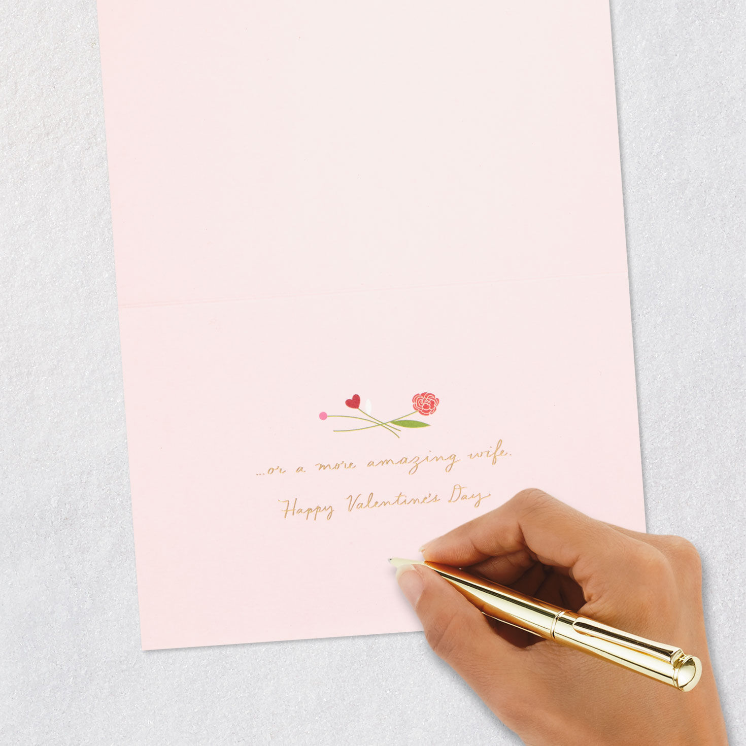 Flowers on Pink Valentine's Day Card for Wife signing card image number 6