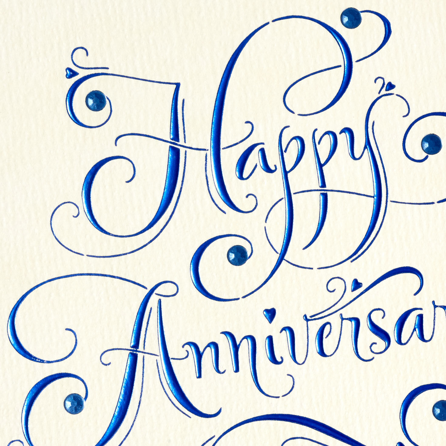 Elegant Blue Script and Hearts Happy Anniversary Card Card Front Detail image number 4