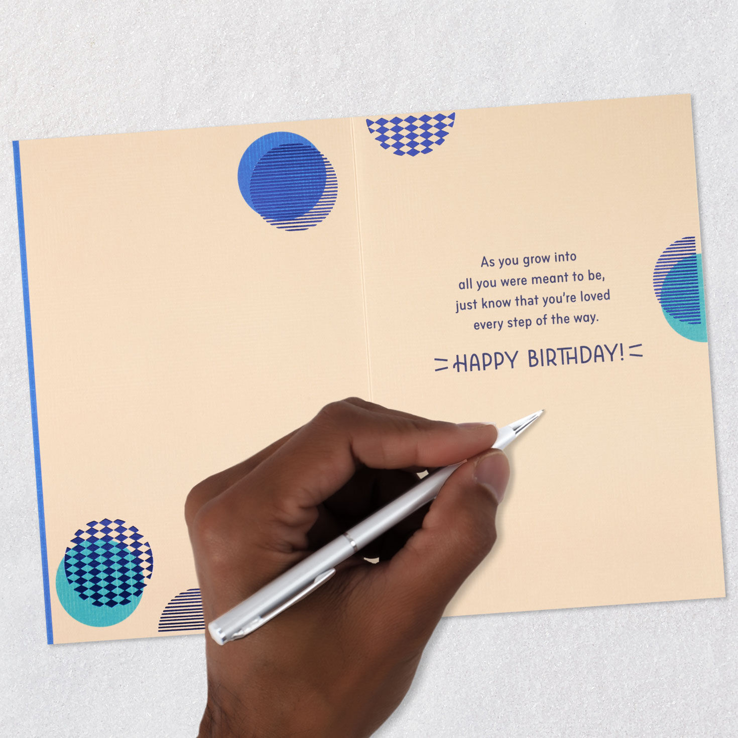 Abstract Navy, Bronze and Red Present Grandson Birthday Card Signing card image number 7