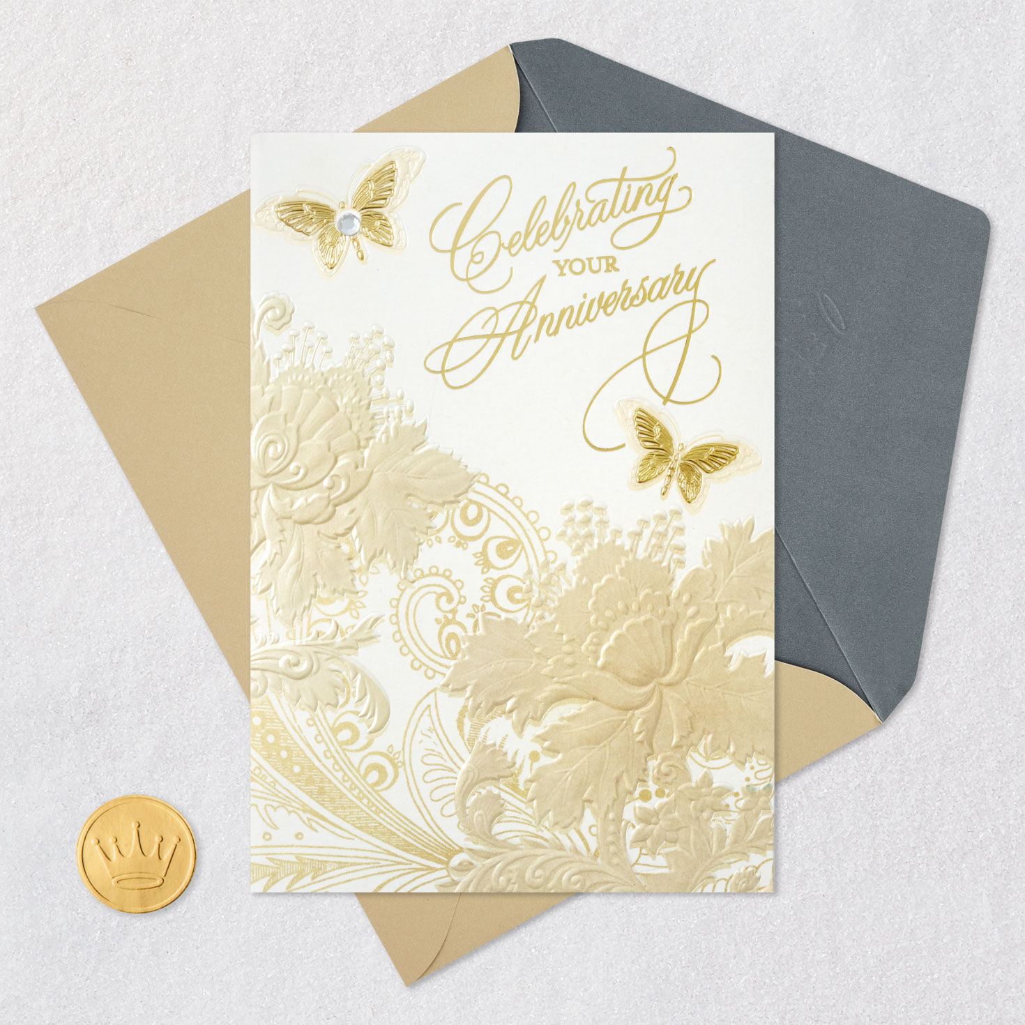 Butterflies Anniversary Card for Married Couple Card Front with Envelope and Gold Seal image number 6