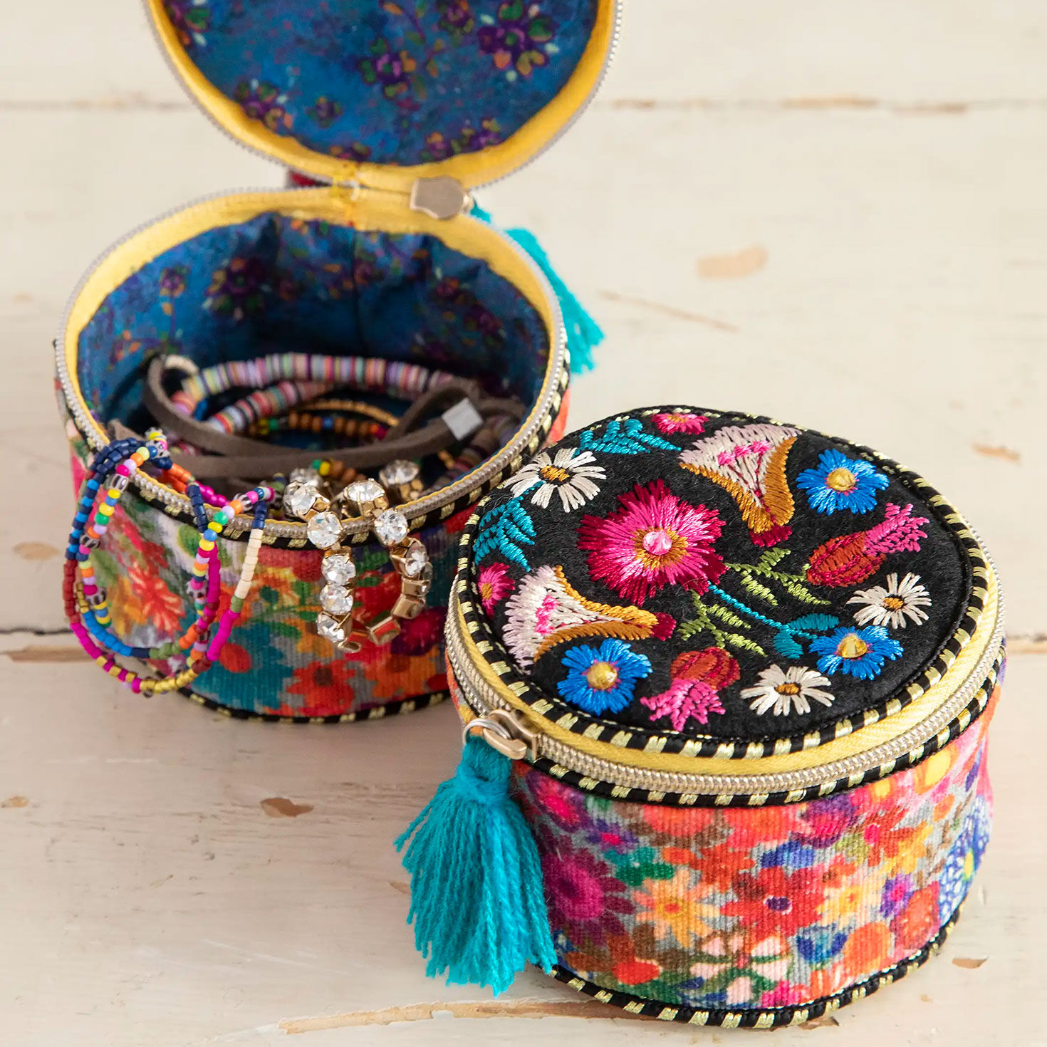 Natural Life Folk Floral Embroidered Jewelry Round