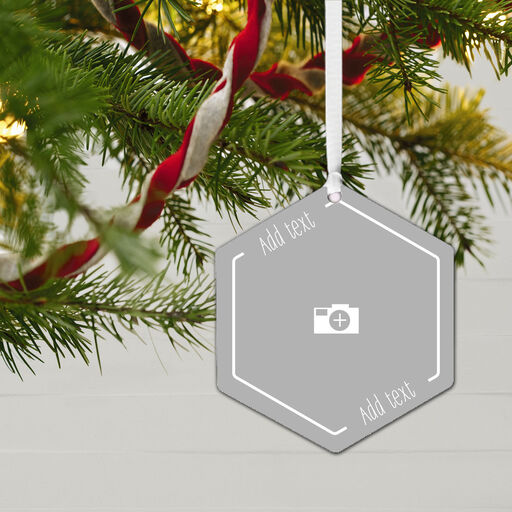 Design-Your-Own Hexagon Personalized Text and Photo Metal Ornament, 