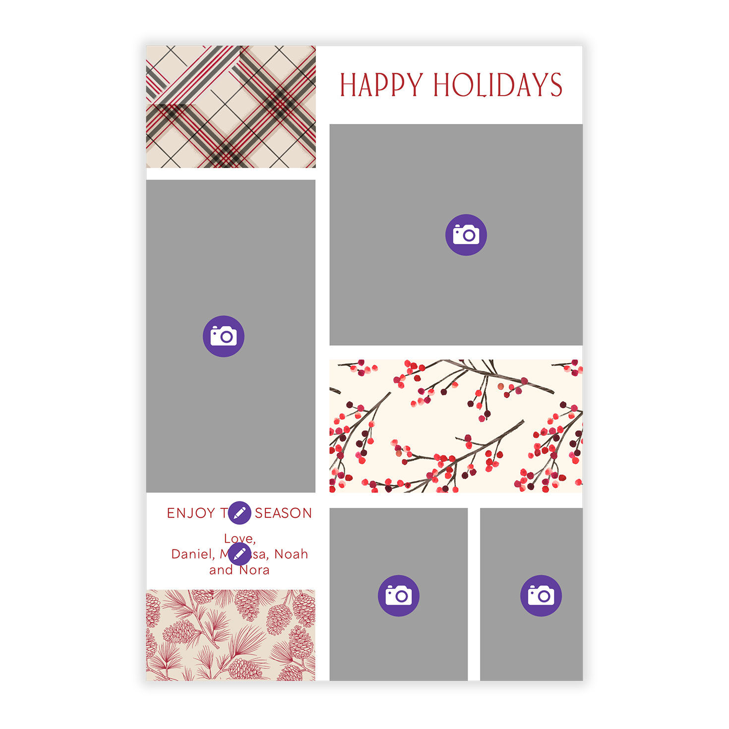 Pattern Squares Collage Personalized Holiday Card Card Front indicating personalization image number 5