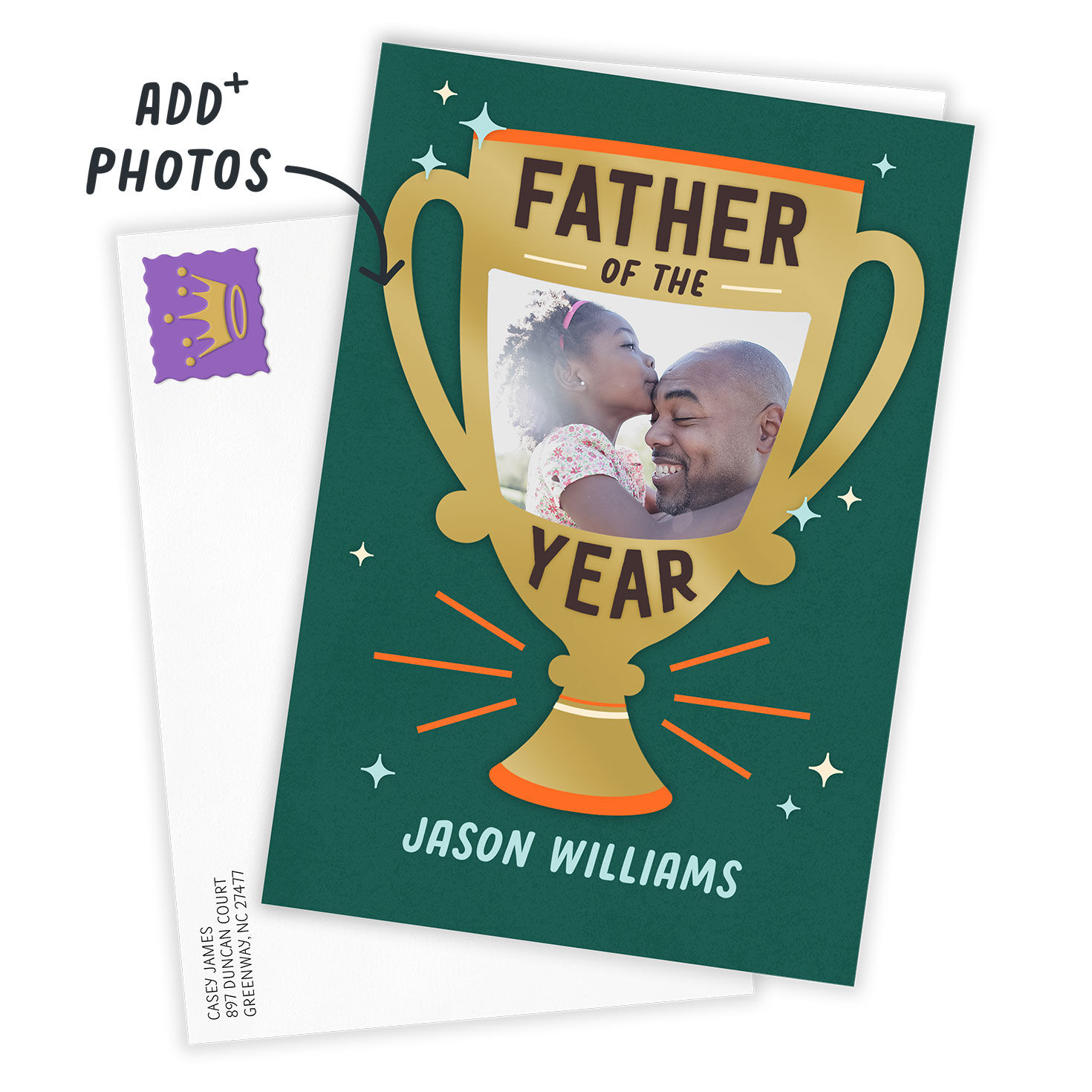 Trophy Chalice Personalized Father's Day Card Card Front indicating personalization image number 2