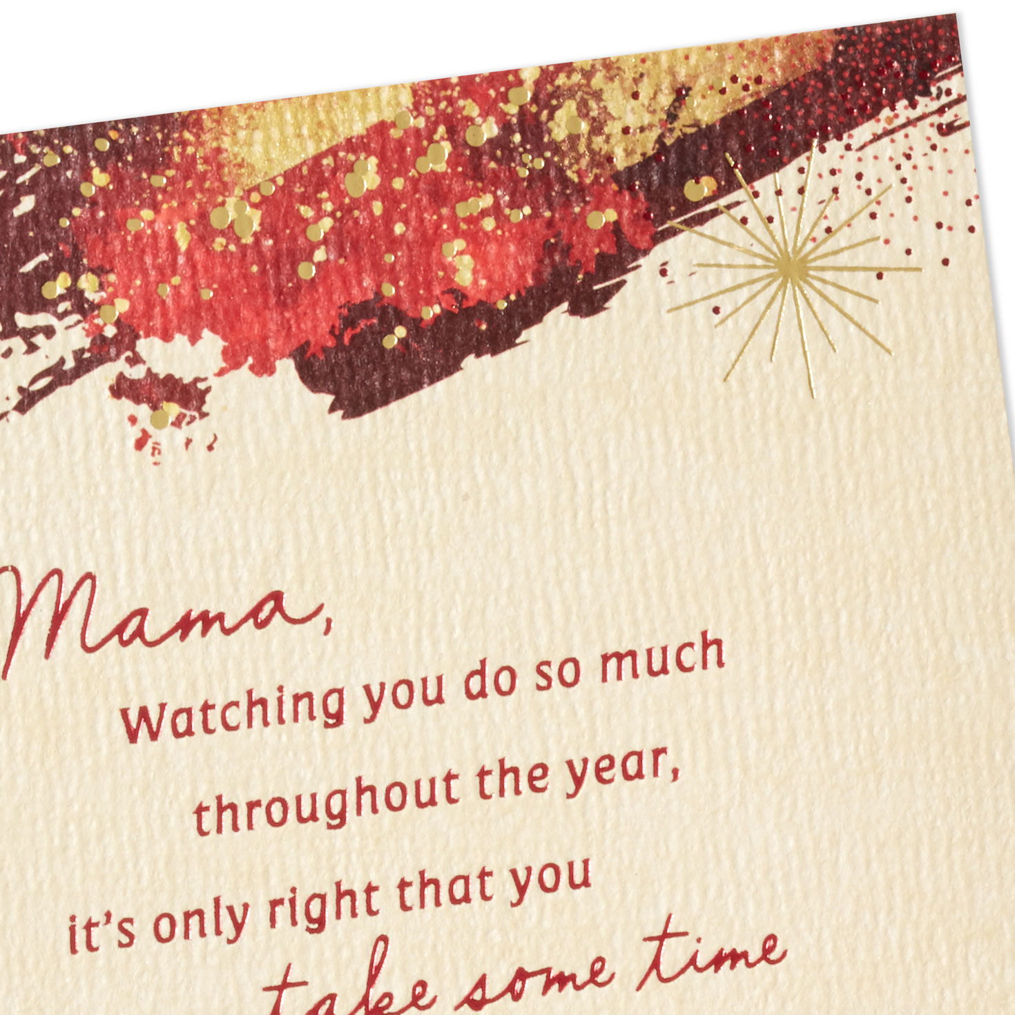 Burgundy and Gold Brushstrokes Christmas Card for Mom Card Front Detail image number 5