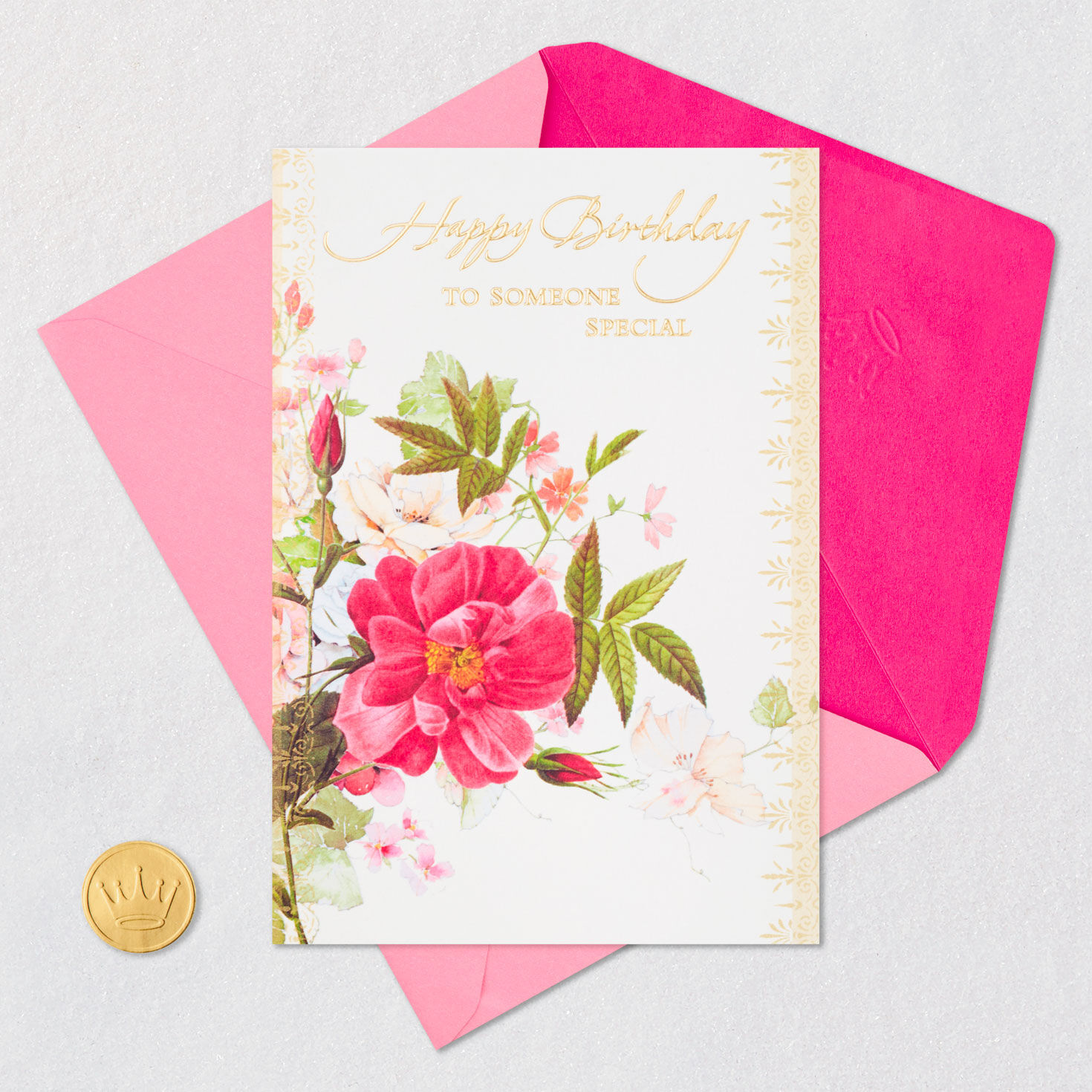 Vintage Flowers Birthday Card for Someone Special Card Front with Envelope and Gold Seal image number 5
