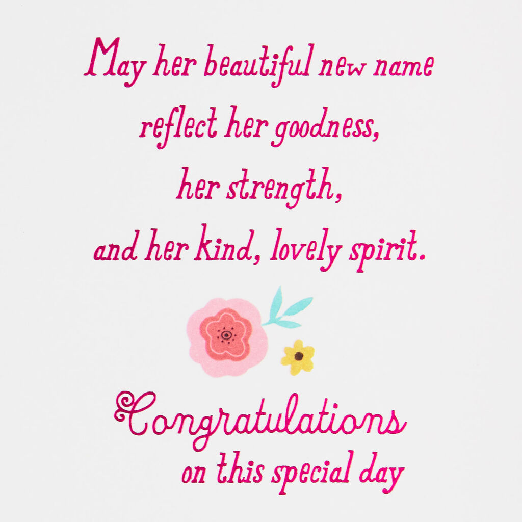 Pink Flowers Naming Ceremony New Baby Card For Girl Greeting