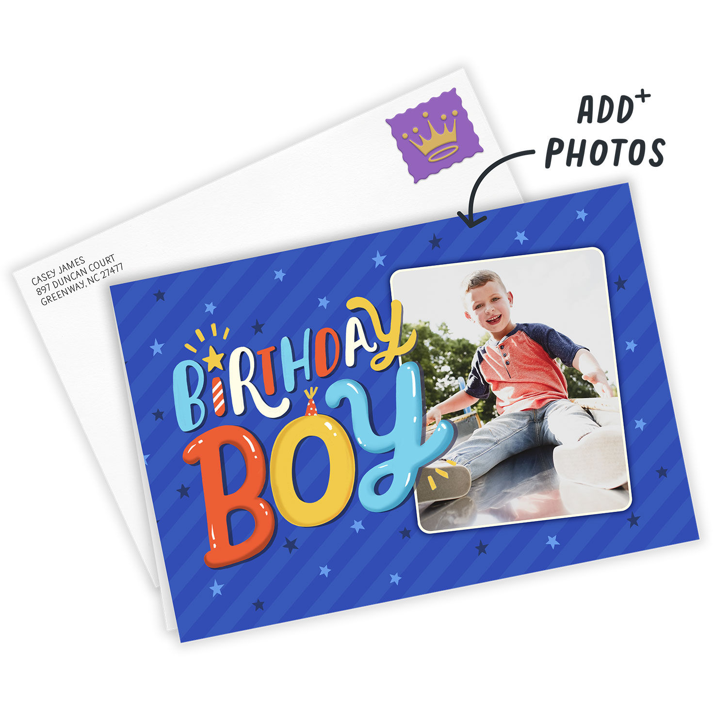 Blue Birthday Boy Personalized Card Card Front indicating personalization image number 2
