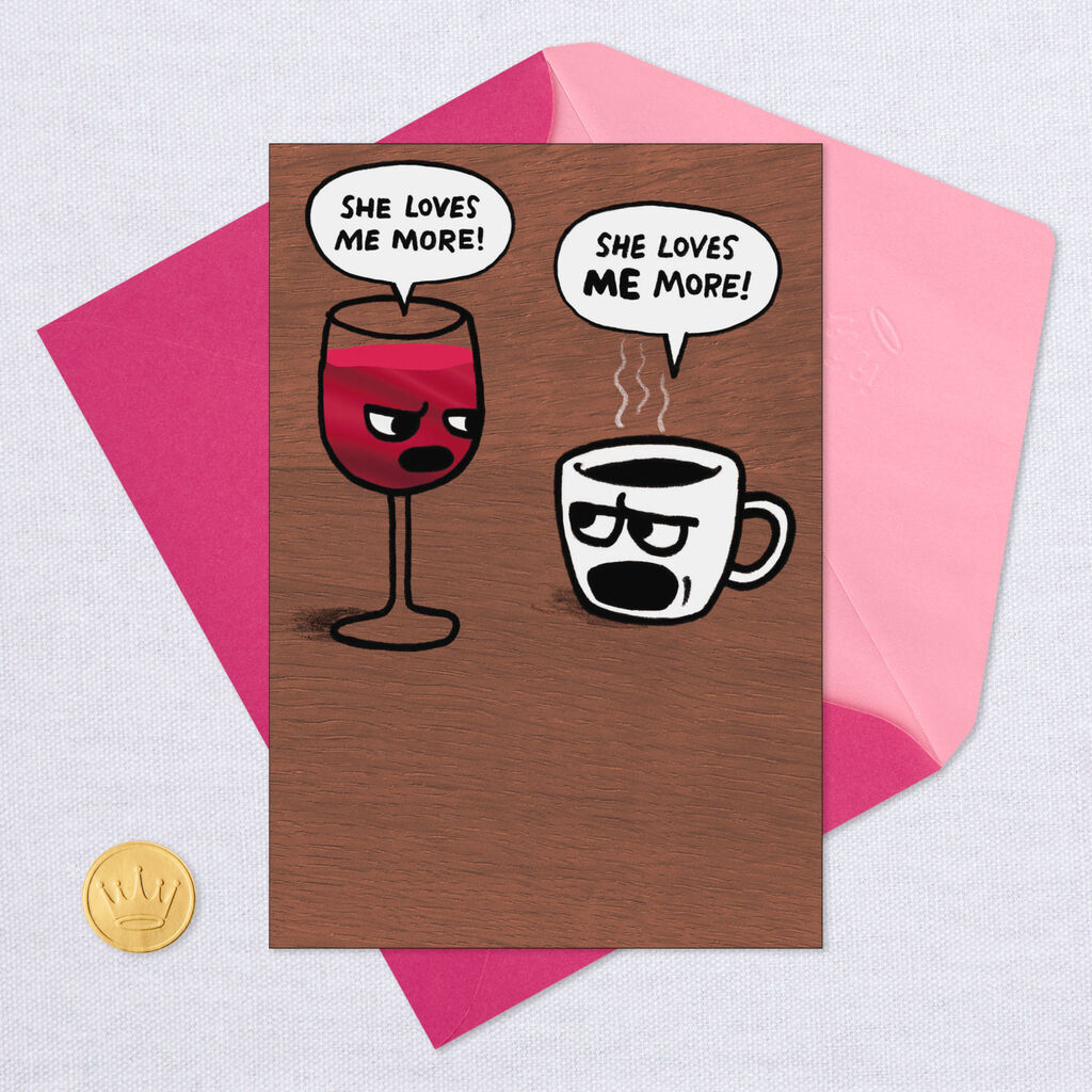 Wine And Coffee Competition Funny Birthday Card For Her Greeting