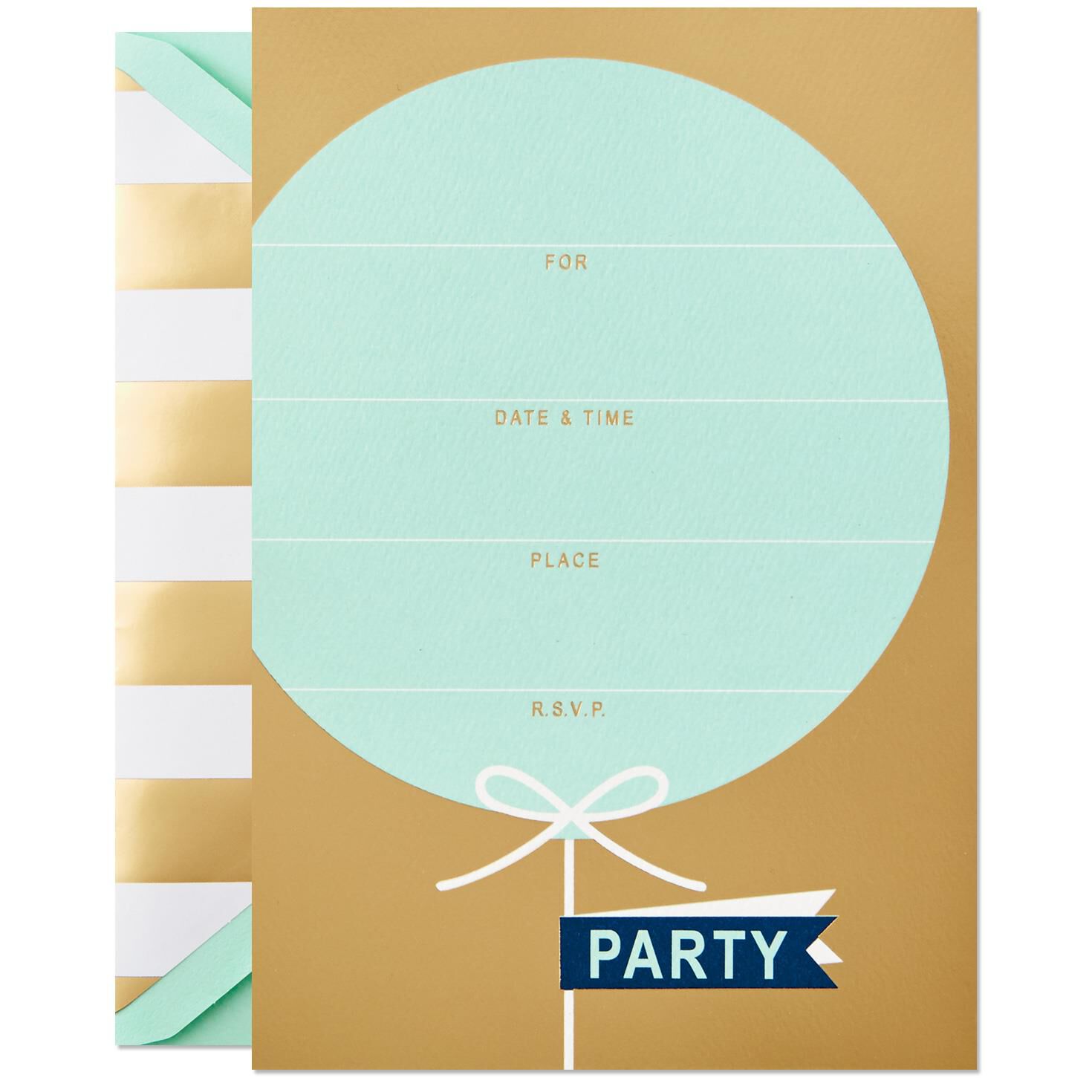 blue balloon on gold birthday party invitation box of 12 blue and gold birthday party
