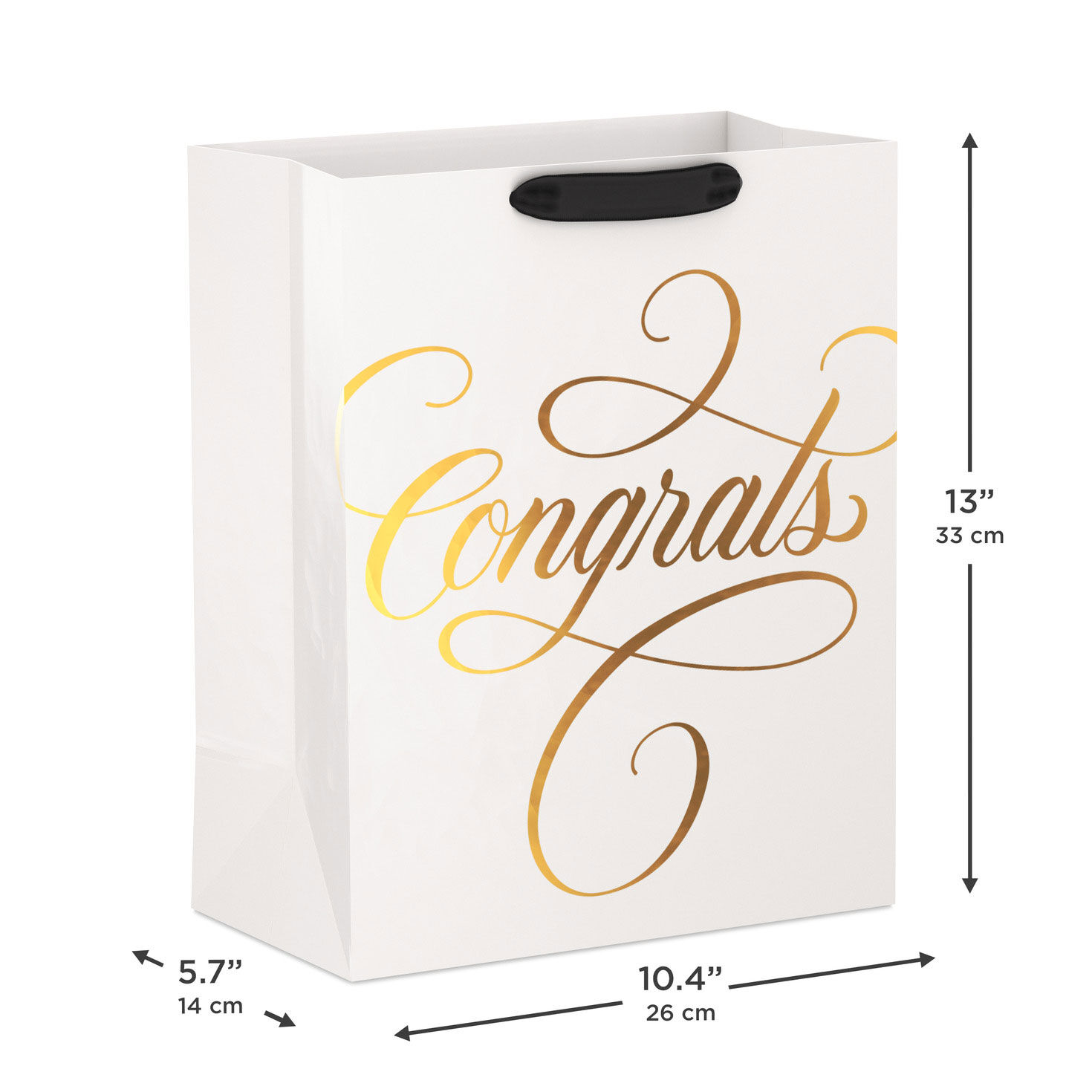 Gold Congrats Script on Cream Large Gift Bag measurement image number 3