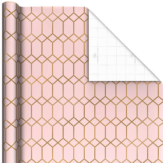 Gold Geometric on Pink Jumbo Wrapping Paper, 54 sq. ft.