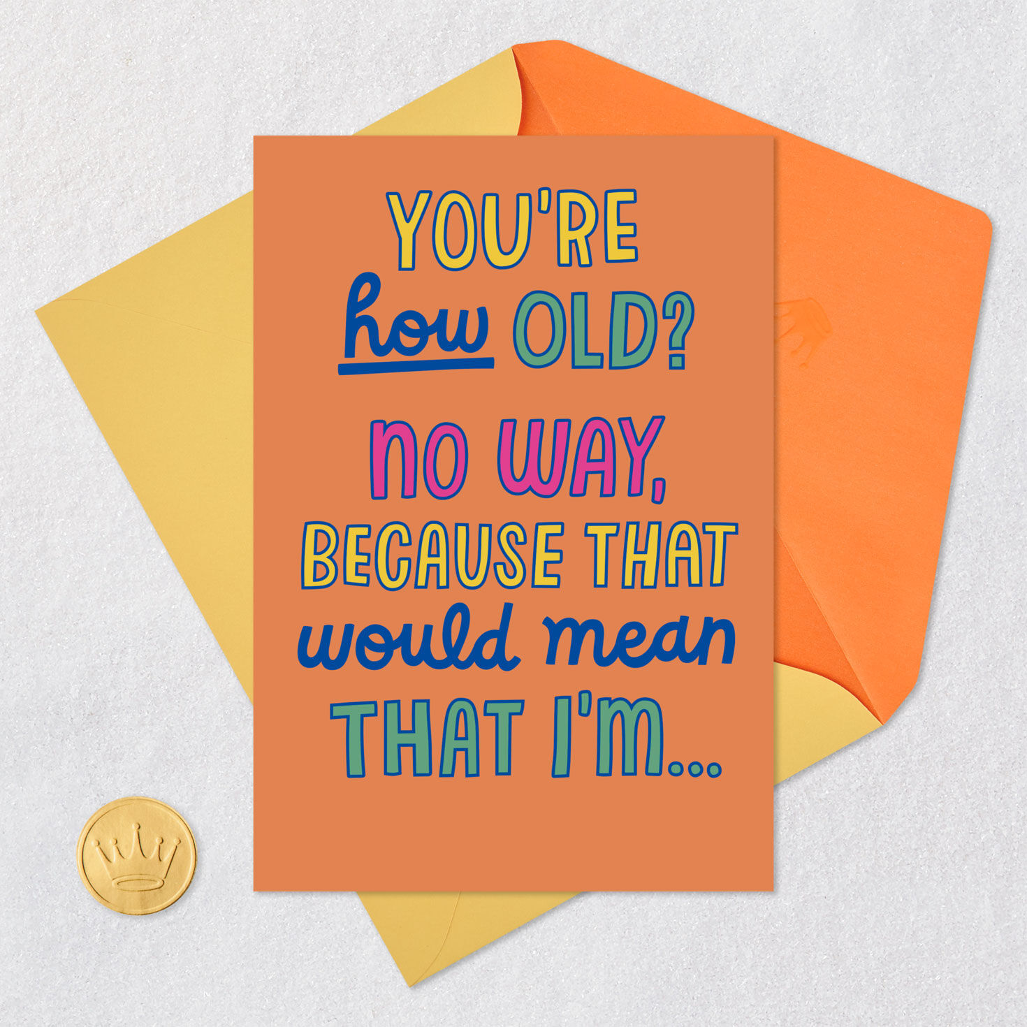 Colorful Lettering on Orange Funny Birthday Card Card with envelope and Seal image number 5