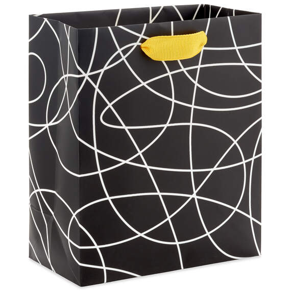 6.5" White Squiggles on Black Small Gift Bag