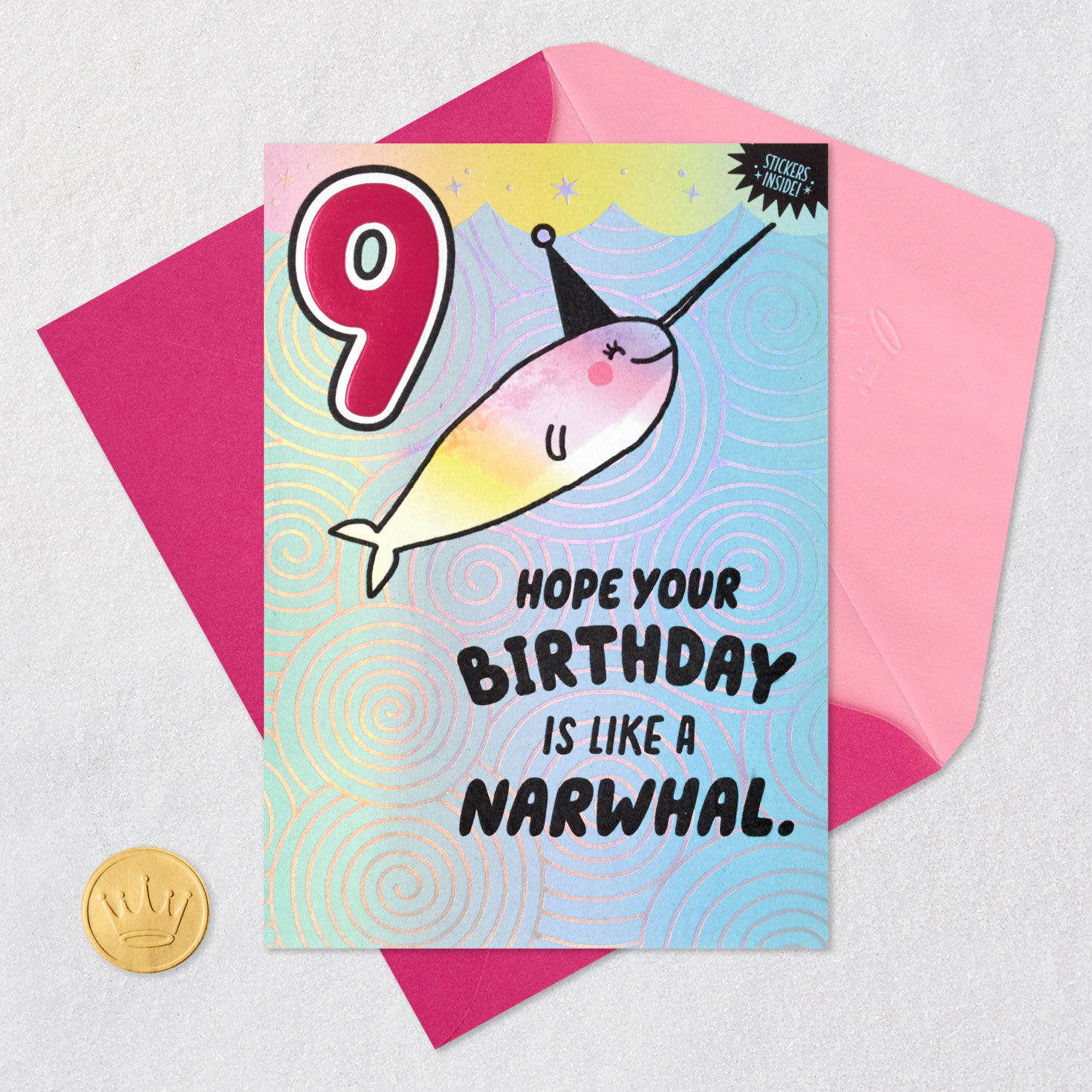 Narwhal 9th Birthday Card for Kid With Stickers for only USD 5.59 | Hallmark