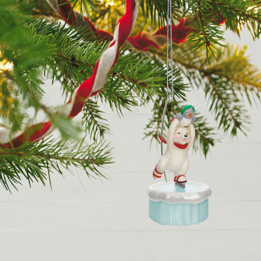 Skating Snowball and Tuxedo Ornament With Motion, 