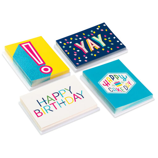 Bold and Bright Assorted Blank Birthday Cards, Pack of 48, 