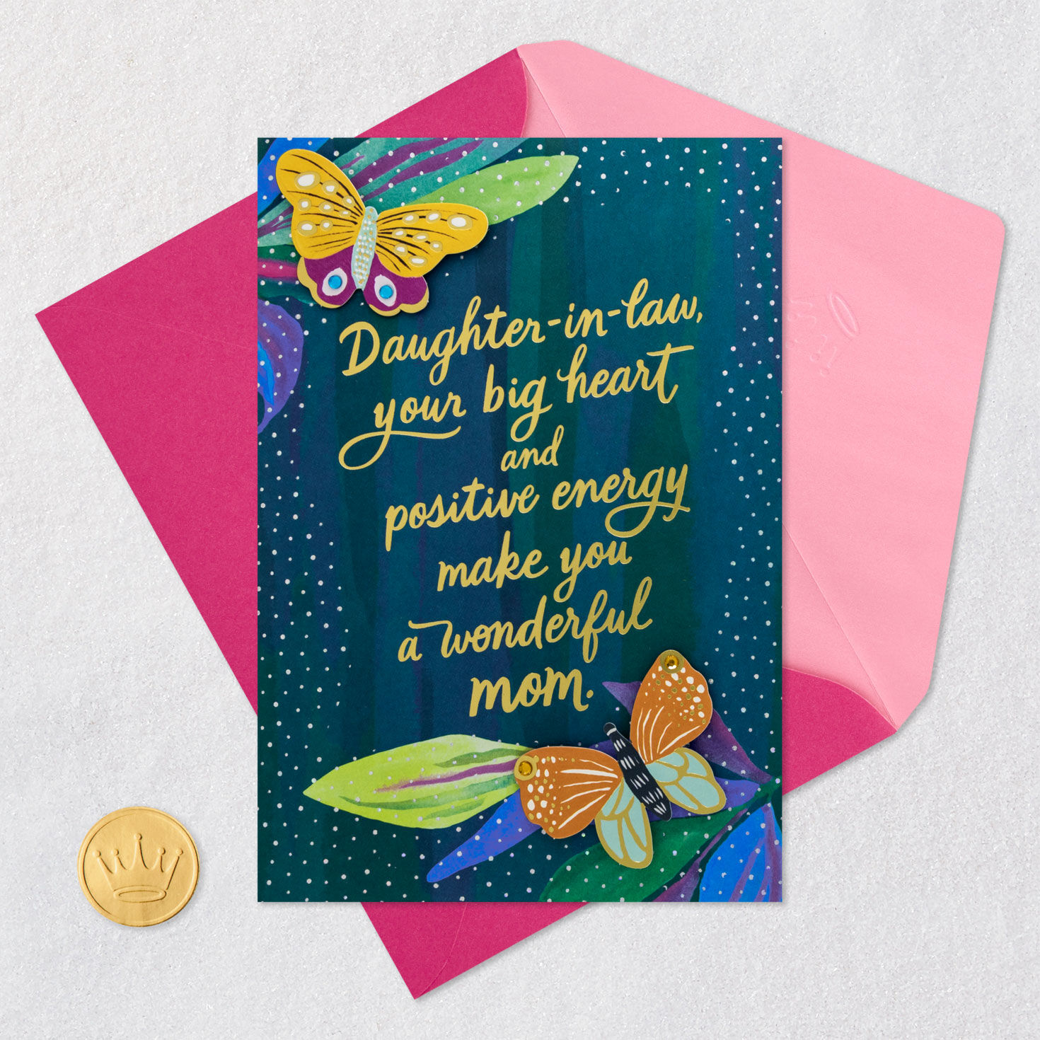 Bright Butterflies Daughter-in-Law Mother's Day Card Card Front with Envelope and Gold Seal image number 5