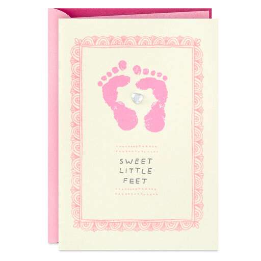 Sweet Little Feet Pink New Baby Card, 