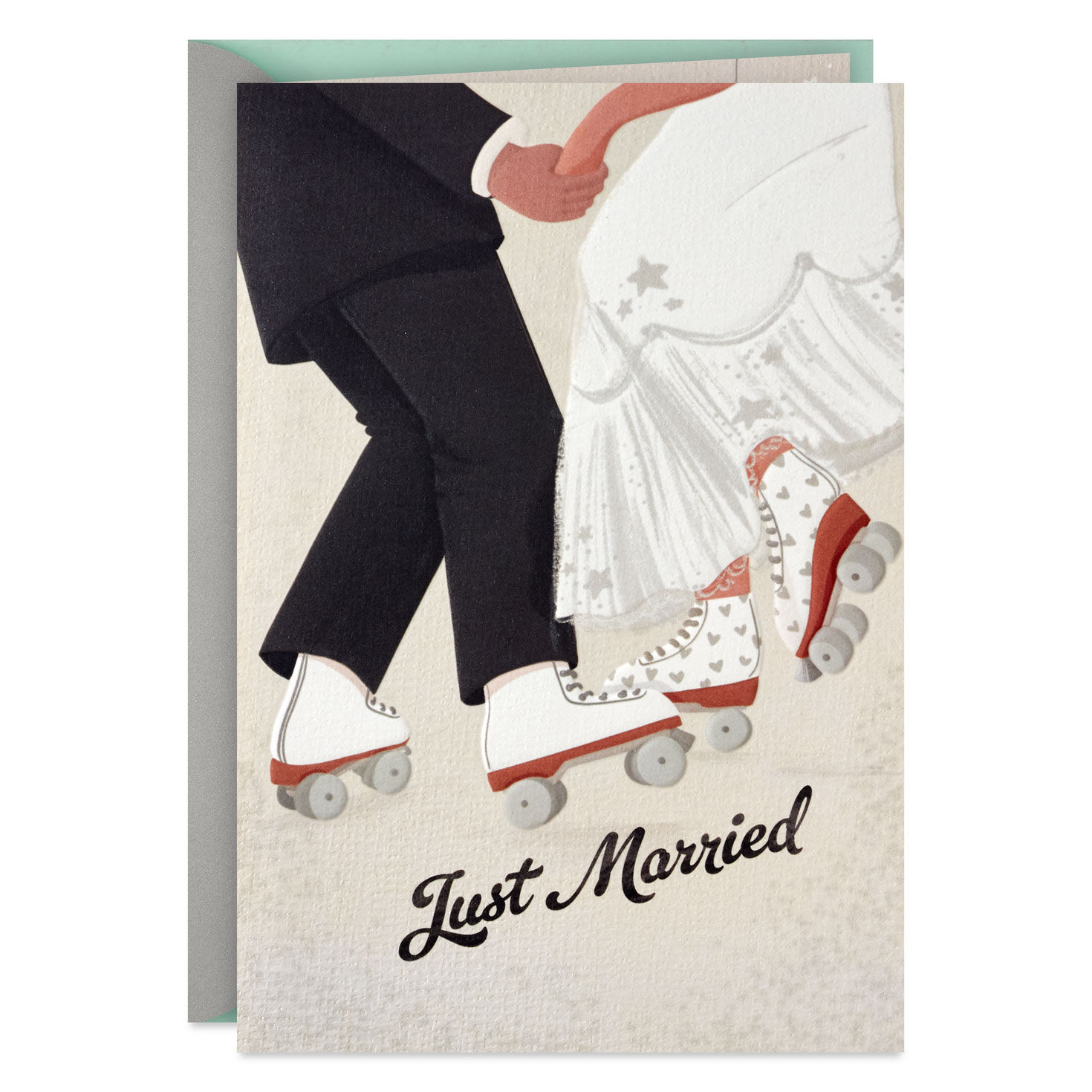 Just Married Roller Skating Bride and Groom Wedding Card