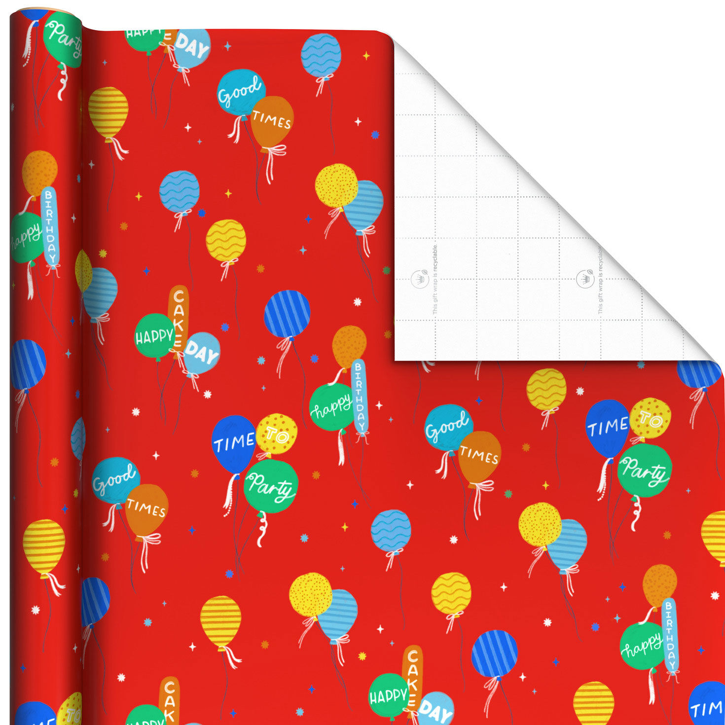 Balloon Bouquets on Red Birthday Wrapping Paper Roll, 20 sq. ft.