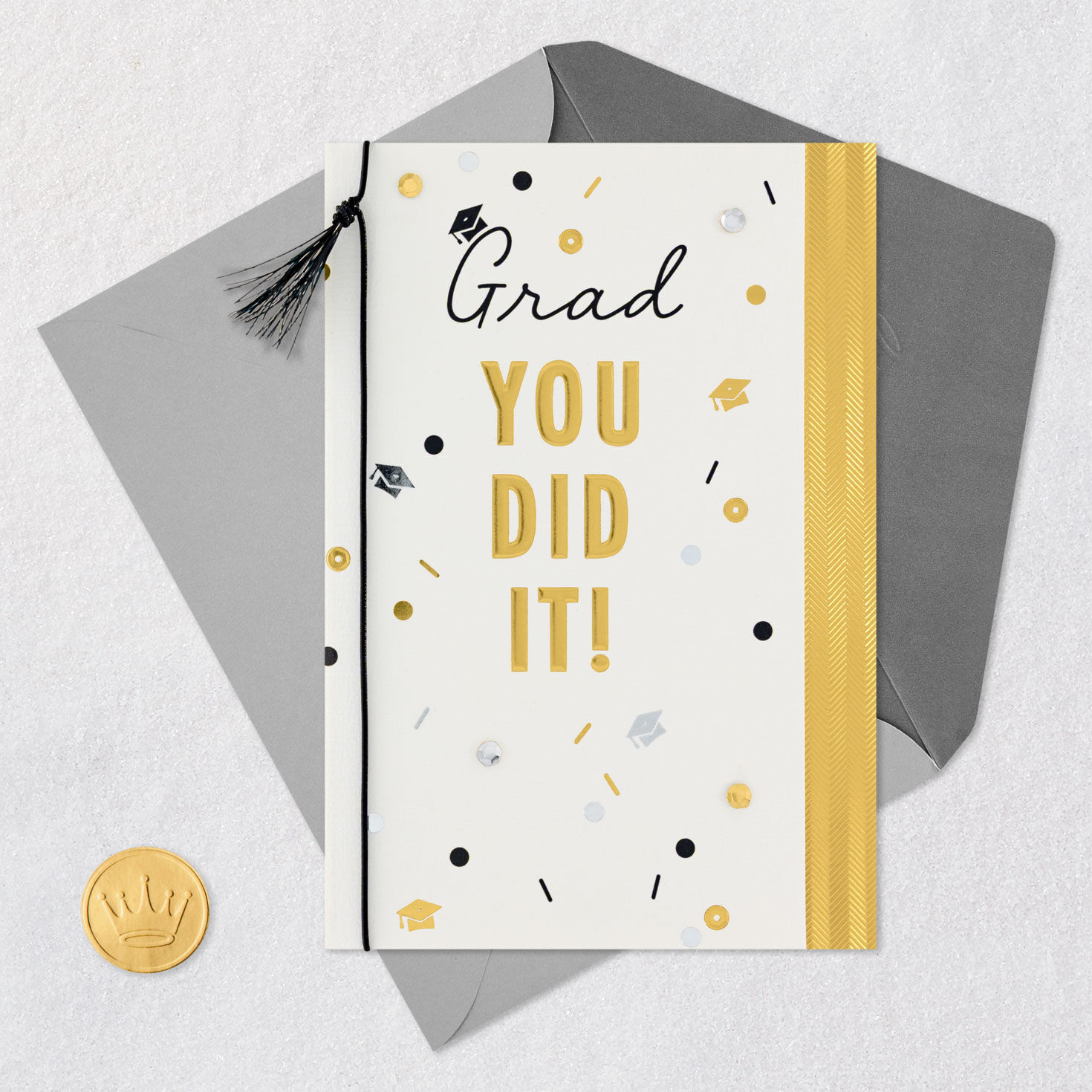 Mortarboard Caps and Sparkly Sequins Graduation Card Card Front with Envelope and Gold Seal image number 5