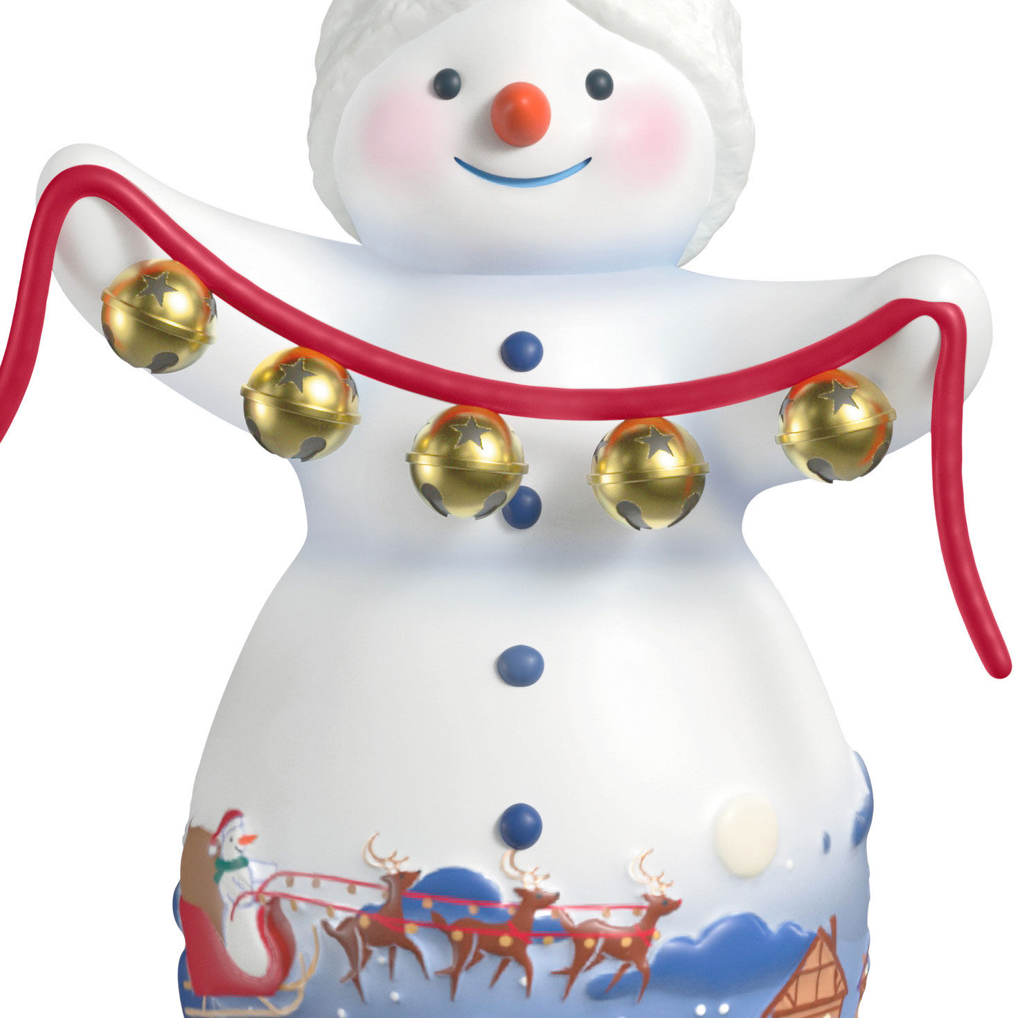 Snowwoman With String of Bells Keepsake Ornament closeup view image number 5