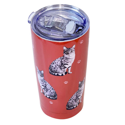 E&S Pets Silver Tabby Cat Stainless Steel Tumbler, 20 oz., 