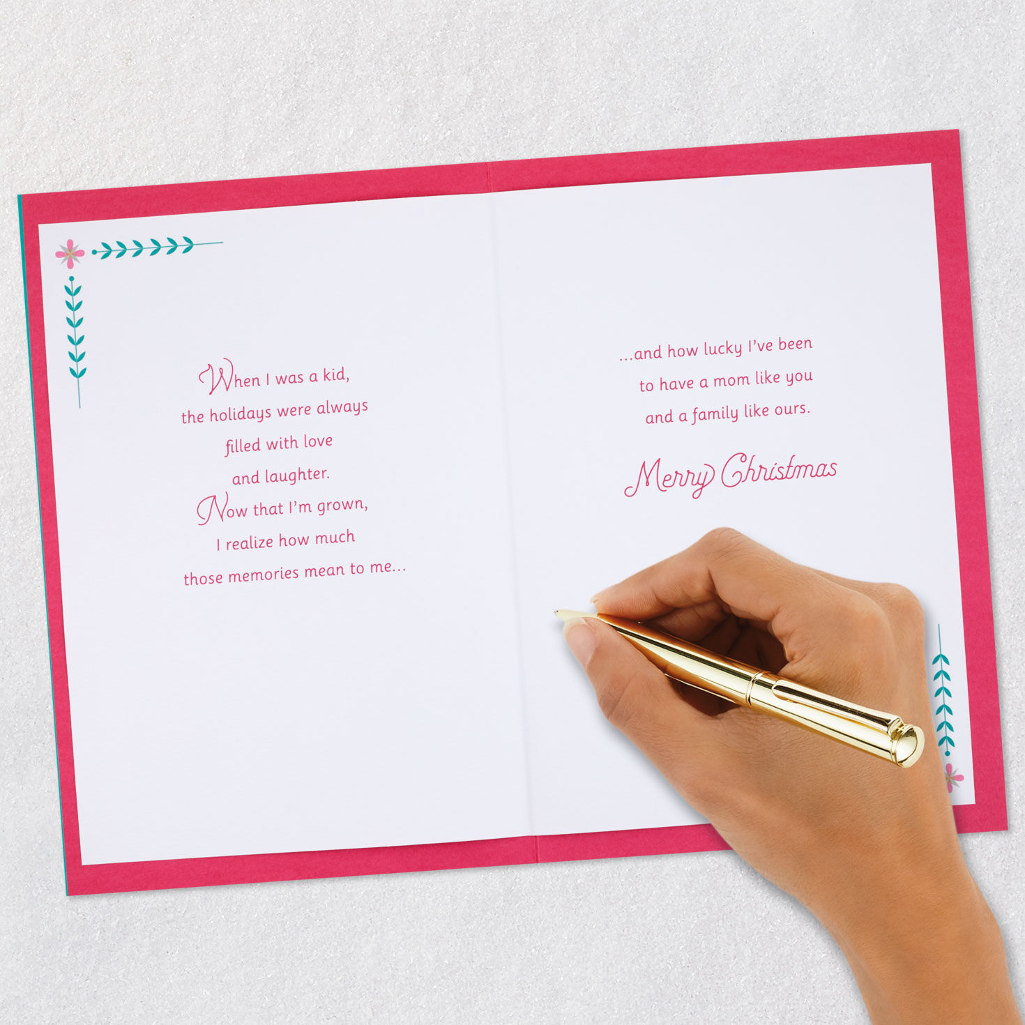 Pink and Teal Ornament Mom Christmas Card Signing card image number 7