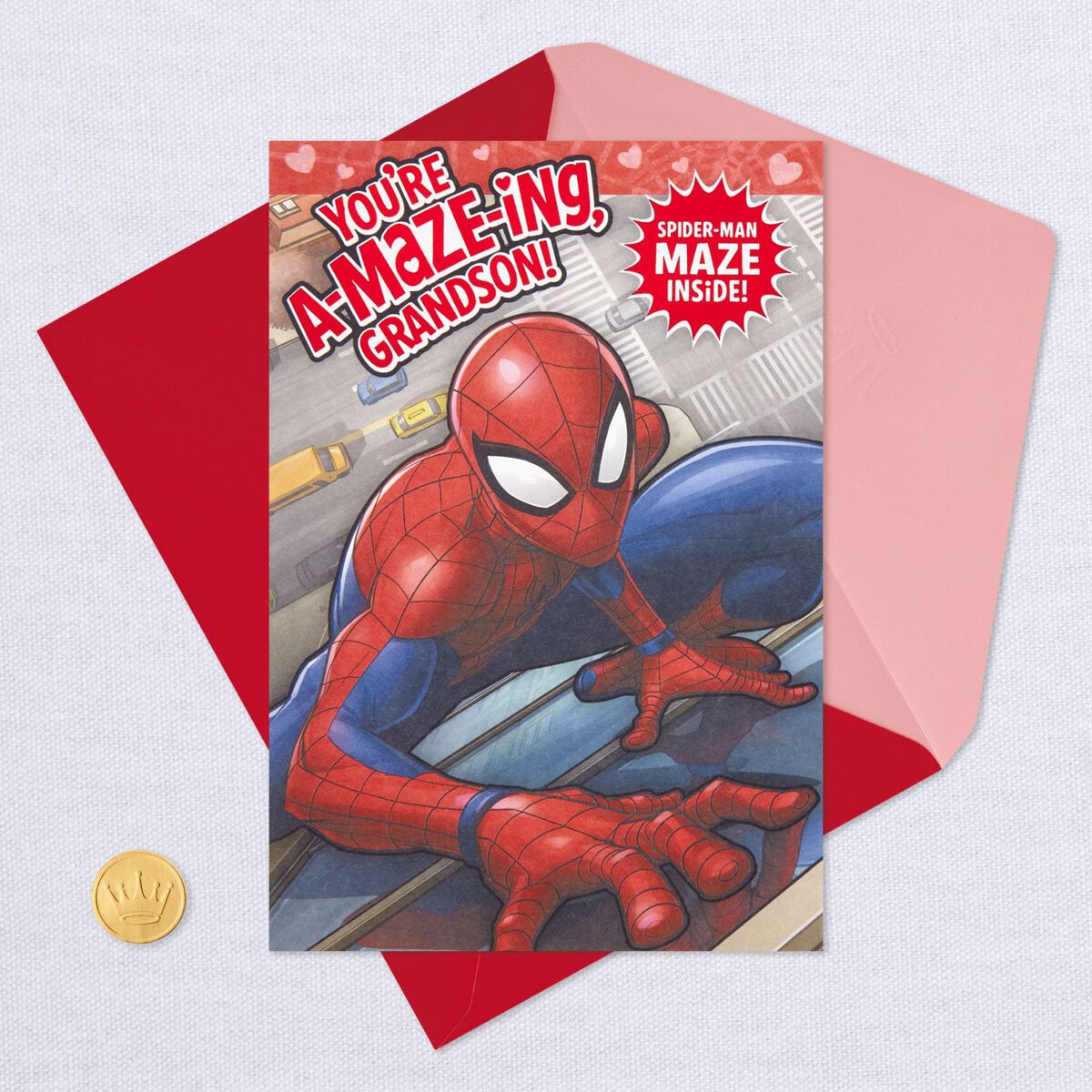 Marvel Spider-Man Valentine's Day Card for Grandson With Maze Activity