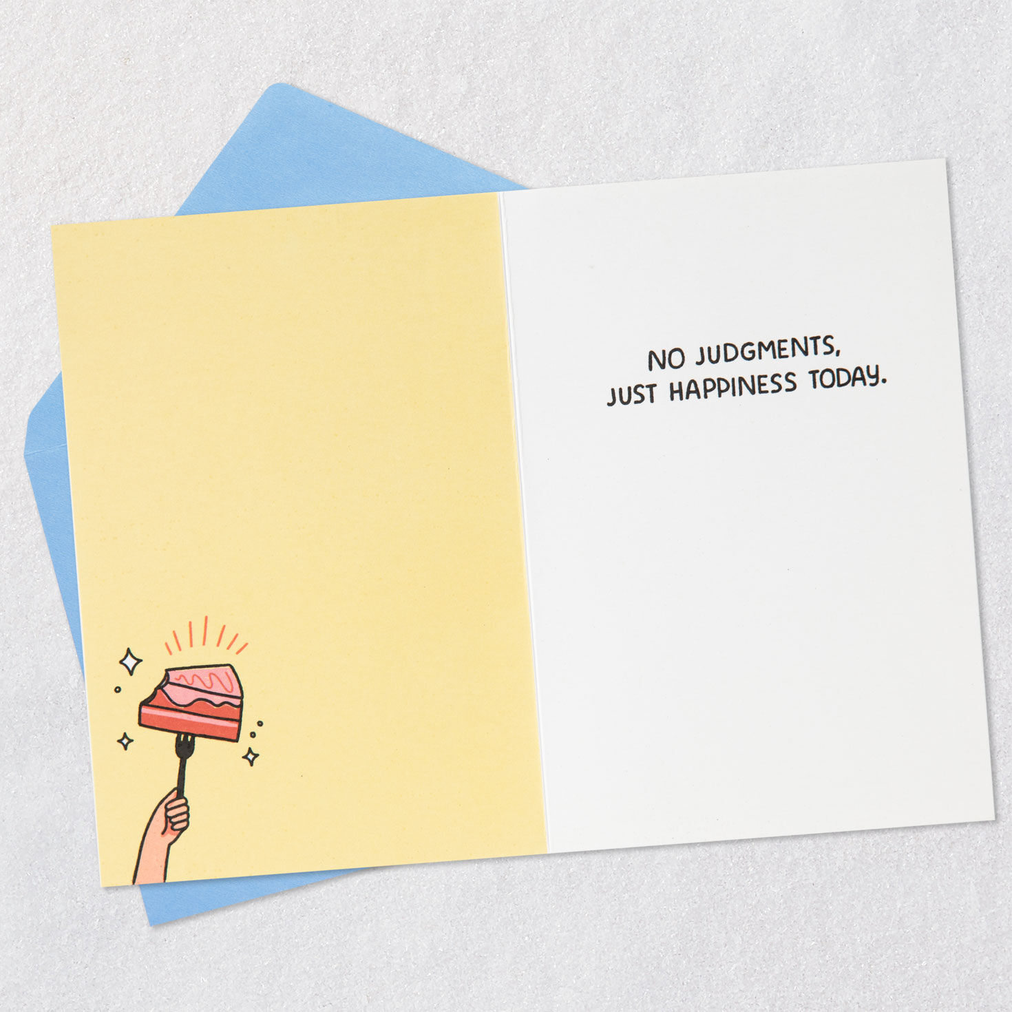 Woman Eating Whole Cake Funny Birthday Card for Her Open card with envelope image number 3