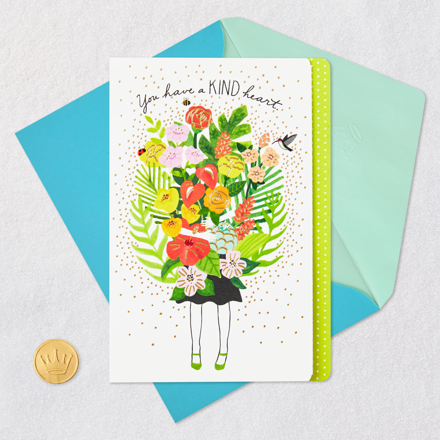 Woman Holding Flower Bouquet Mother's Day Card Card Front with Envelope and Gold Seal image number 5