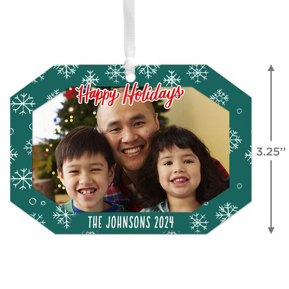 Green Snowflake Personalized Text and Photo Metal Ornament, , large image number 3