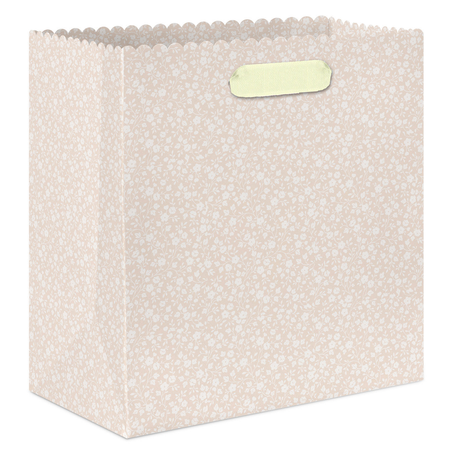 Dimensional Paper Flowers on Beige Medium Gift Bag back image number 6