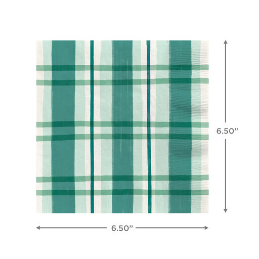 Green and White Plaid Dinner Napkins, Set of 16, 