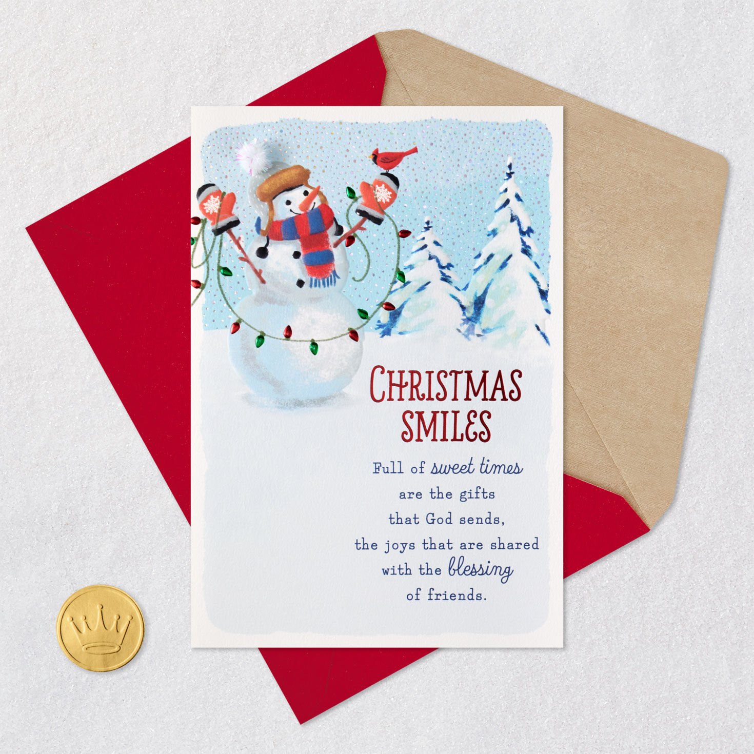 Snowman Blessing Christmas Card for Friend Card Front with Envelope and Gold Seal image number 6