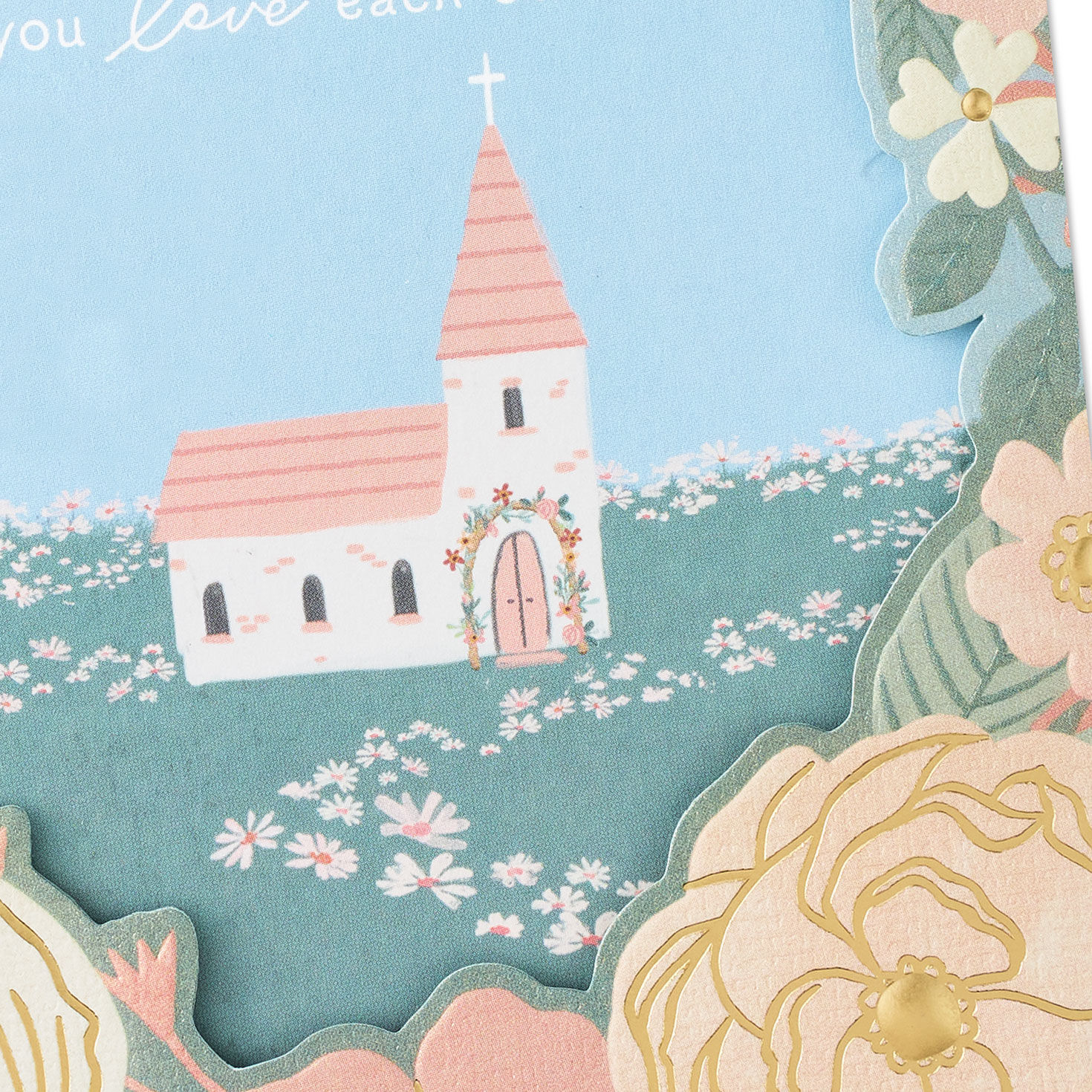 Pink Chapel with Flowers Wedding Card Card Front Detail image number 4