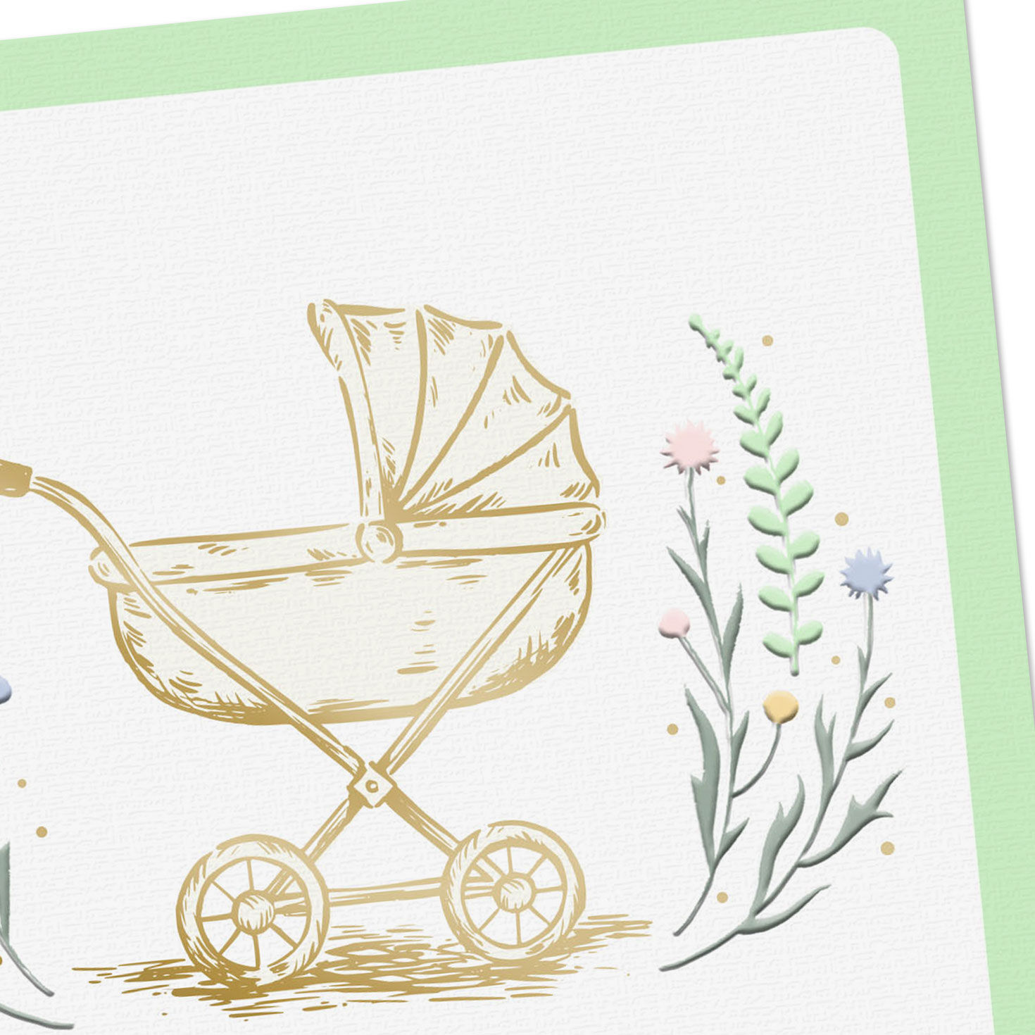 Gold Carriage Mint Green New Baby Congrats Card Card Front Detail image number 4