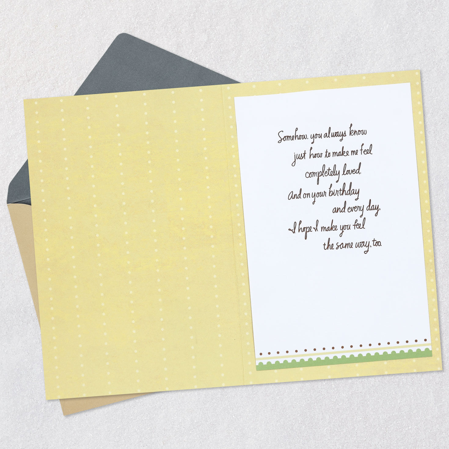Couple Embrace Romantic Birthday Card Open card with envelope image number 3