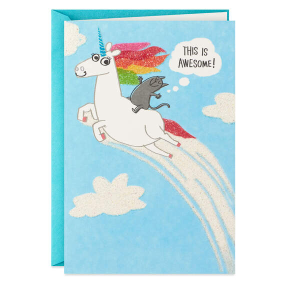 Cat Riding a Unicorn Funny Birthday Card