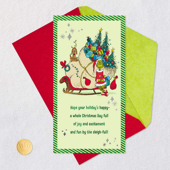 Dr. Seuss™ Grinch With Sleigh Money Holder Christmas Card, , large image number 2