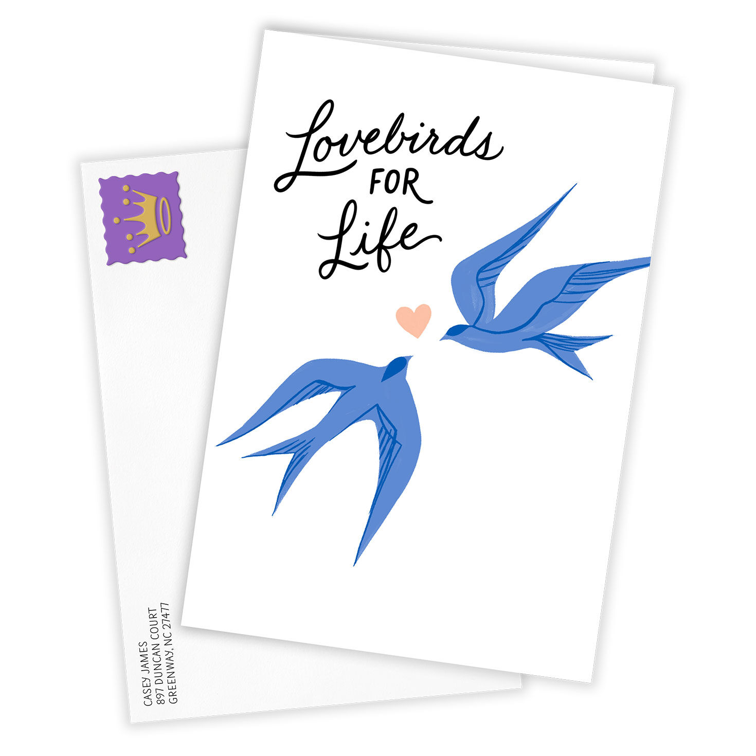 Blue Flying Birds Personalized Wedding Card Card Front with Envelope image number 2