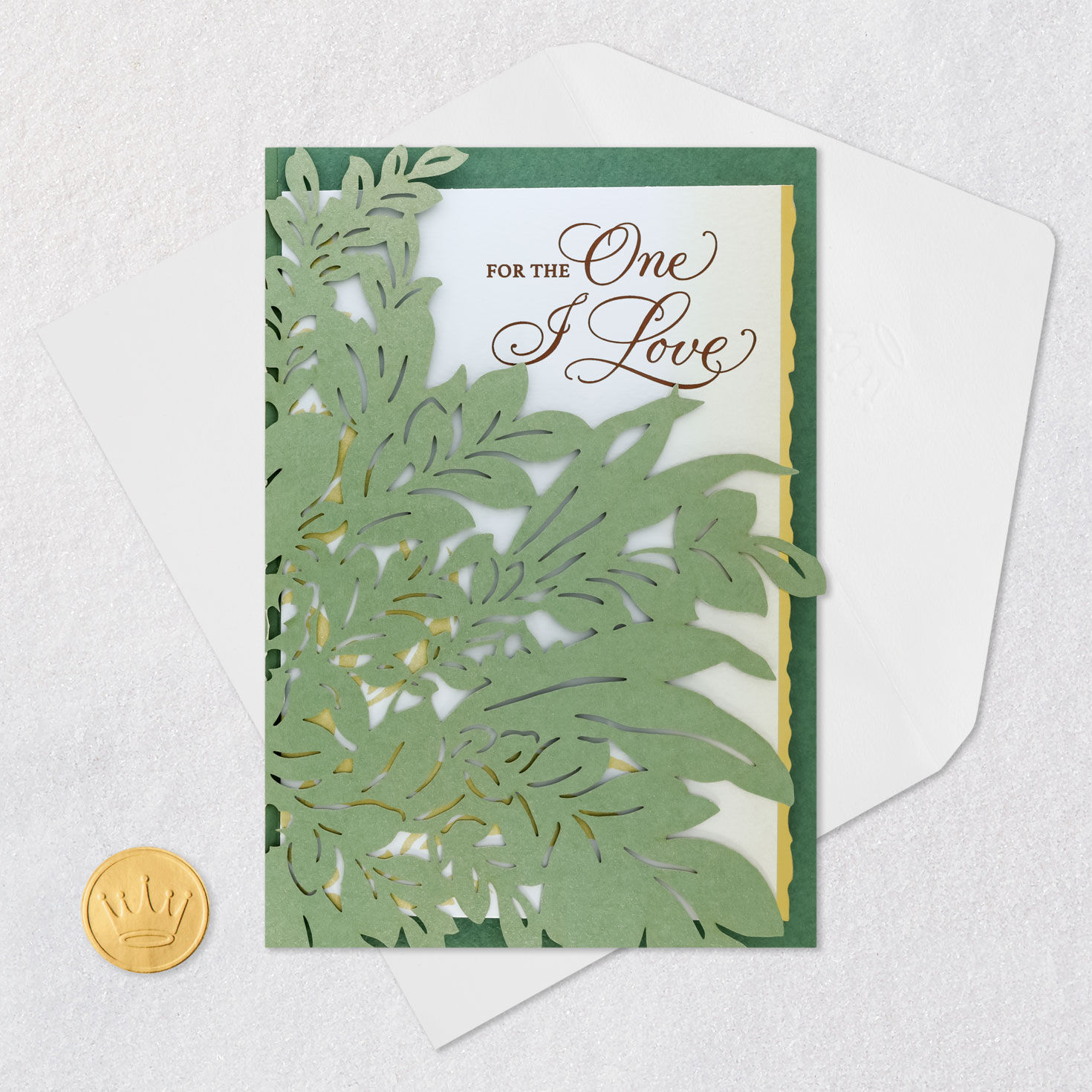 Green and Gold Leaves Our Anniversary Card Card Front with Envelope and Gold Seal image number 6